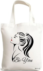 Sacosa de Panza pentru Cumparaturi, Geanta Tote, model Be You, 38x34.5 cm, Alba, BEKZ®