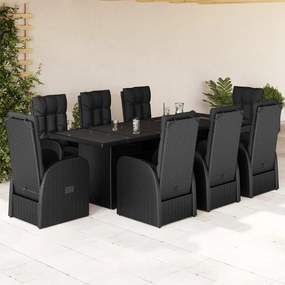 3277657 vidaXL Set mobilier de grădină cu perne, 9 piese, negru, poliratan