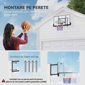 SPORTNOW Coș de baschet de perete pentru exterior 110x90 cm, panou de baschet, inel din oțel, cerc rezistent Ø45 cm și plasă, negru | Aosom Romania