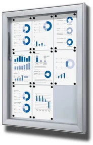 Vitrină de informare încuiată în aer liber 9 x A4 - spate din tablă, tip L, aluminiu