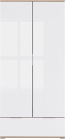 Dulap ZELE, alb lucios/stejar wotan, PAL, cu 2 usi, 91x57x195 cm
