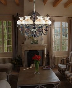 Candelabru cu 6 brate design italian din alama cu lemn 624