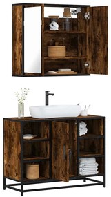 vidaXL Set mobilier de baie, 2 piese, stejar fumuriu, lemn prelucrat