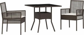 vidaXL Set de masă pentru grădină 3 pcs Maro poliratan
