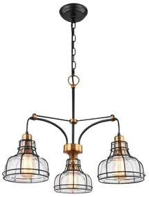 Lustra Loft 3 brate 48x48x55 cm, 3*e27, 40w, metal/sticla, bronz/negru