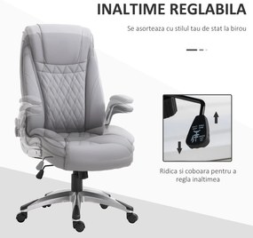 Scaun de birou ergonomic cu captuseala, inaltime reglabila si 5 roti pivotante, piele PU si cauciuc spuma, 69,5x76x113-121 cm, gri Vinsetto | Aosom RO