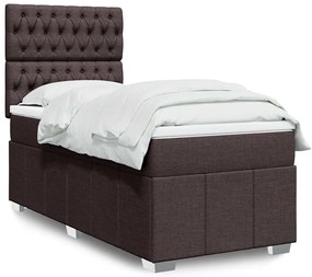 vidaXL Pat box spring cu saltea, maro închis, 90x200 cm, textil