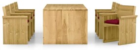 Set mobilier de gradina cu perne, 7 piese, lemn de pin tratat Bordo, 1
