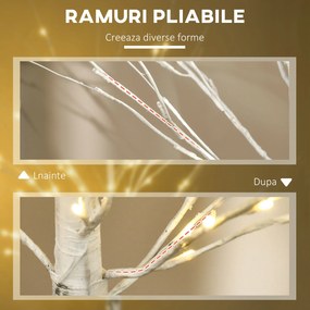 HOMCOM Lumina artificiala pentru copac de mesteacan alb, cu lumina LED pentru interior si exterior | Aosom Romania