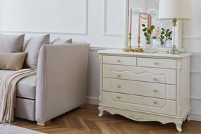 Comodă lemn masiv alb Paris 5 Sertare, 100 × 47 × 78 cm
