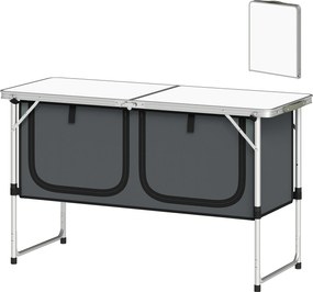 Outsunny Masă de Bucătărie pentru Camping Pliabilă cu Dulap din Material Oxford Cadru din Aluminiu pentru Picnic 120x47x70 cm Argintiu | Aosom Romania