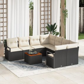vidaXL Set de canapele pentru grădină cu pernă 9 pcs Negru Rattan poli