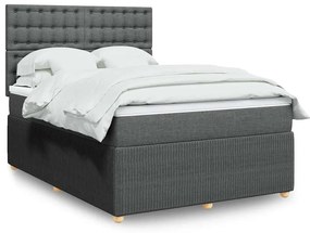 vidaXL Pat box spring cu saltea, gri închis, 140x200 cm, textil