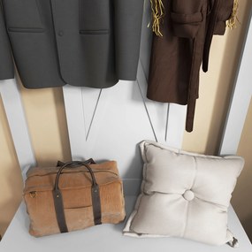 HOMCOM Suport pentru Haine cu Pantofi din Lemn cu 2 Rafturi și 3 Cârlige pentru Agățat Rucsacuri 80,5x40x168 cm Alb | Aosom Romania