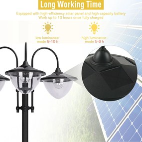Outsunny Lampadar de grădină Solar LED cu 3 Capete și Jardinieră Integrată, Negru, pentru Grădină și Terasă | Aosom Romania
