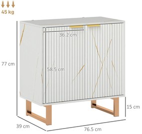 HOMCOM Bufet pentru living, mobilier de depozitare stil modern cu dulap cu 2 uși canelate, poliță reglabilă, picioare din metal, alb | Aosom Romania