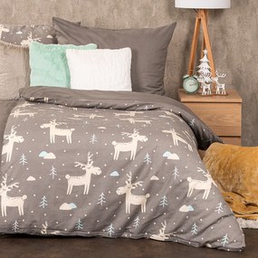 Lenjerie de pat din flanelă 4Home Happy reindeer, 140 x 220 cm, 70 x 90 cm