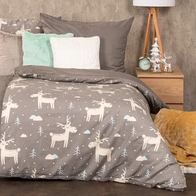 Lenjerie de pat din flanelă 4Home Happy reindeer, 140 x 220 cm, 70 x 90 cm