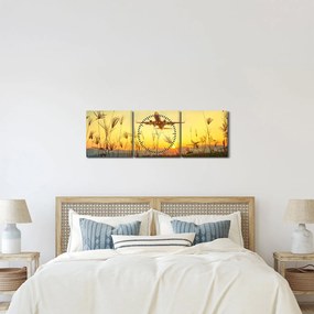 Tablou cu avionul ridicându-se spre zbor (cu ceas) (90x30 cm)