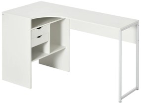 HOMCOM Birou de colț, birou pentru calculator cu 2 sertare și 3 compartimente deschise, 120 x 60 x 74 cm, alb | Aosom Romania