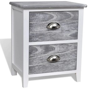 284047 vidaXL Noptieră, gri și alb, 38 x 28 x 45 cm, lemn de paulownia
