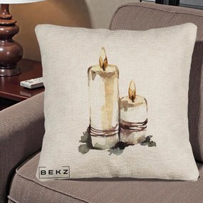 Perna Decorativa Lumanari Acuarela Iarna, 40x40 cm, Bej Canapea, Husa Detasabila, Perna Inclusa, BEKZ®