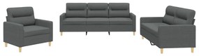3201537 vidaXL Set de canapele cu perne, 3 piese, gri închis, textil