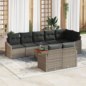 vidaXL Set de canapele de grădină, 9 piese, cu perne gri din rattan și acacia