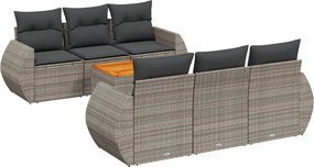 vidaXL Set canapele de grădină, 7 piese, cu perne, gri, poliratan
