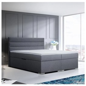 Pat tapițat NEW BOLERO 180x200 cm, gri, cu spațiu de depozitare și saltele cu topper