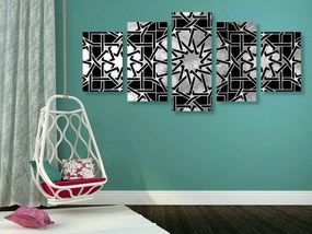 Tablou 5-piese mozaică orientală în design alb-negru
