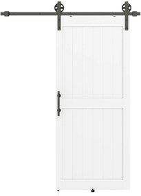 HOMCOM Ușă glisantă în stil rustic din lemn și oțel, Alb și Negru | Aosom Romania
