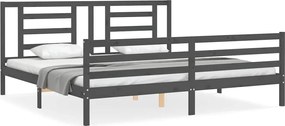 vidaXL Cadru pat cu tăblie 200x200 cm, gri, lemn masiv