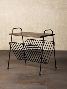 Masuta laterala, din metal si lemn de mango, cu suport pentru reviste, Industrial Chic