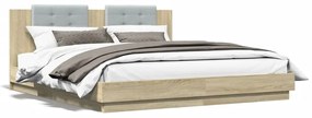 3209893 vidaXL Cadru de pat cu tăblie stejar sonoma 200x200 cm lemn prelucrat
