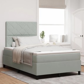 vidaXL Pat box spring cu saltea, gri deschis, 120x200 cm, catifea