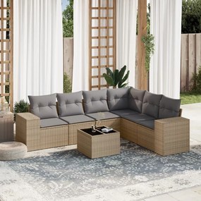 vidaXL Set canapele de grădină, 7 piese, cu perne, bej, poliratan