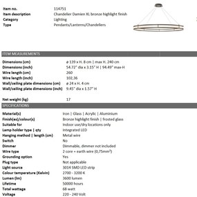 Lustra LUX dimabila, diametru 140cm, Damien XL bronz 114751 HZ