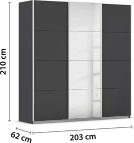 Dressing 203 cm lățime, cu 3 uși glisante, oglindă pe mijloc, culoare gri antracit,210 cm inaltime