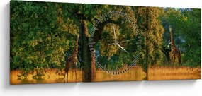 Tablou cu girafe în natură (cu ceas) (90x30 cm)