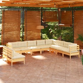 3096839 vidaXL Set mobilier grădină cu perne crem, 10 piese, lemn masiv de pin