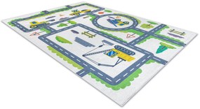 BAMBINO 2338 covor lavabil Excavator, străzi pentru copii anti-alunecare - alb / verde