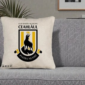 Perna Personalizata CSM Ceahlaul Piatra Neamt Fotbal, 40x40 cm, Bej Canapea, Husa Detasabila, Perna Inclusa, BEKZ®