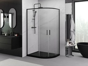Mexen Exo cabină de duș semicirculară asimetrică de tip culisant 90 x 80 cm, transparent, negru - 8132-090-080-70-00
