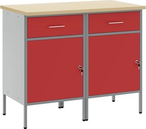 vidaXL Dulap de lucru cu sertar 2 pcs Roșu și gri 100 x 55 x 85 cm