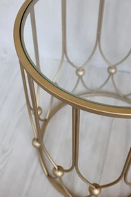 Masuta laterala, aurie, din metal si sticla, H55cm, Antique Brass