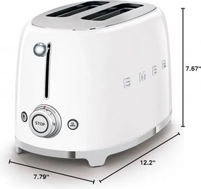 Prajitor de paine SMEG 50's Style TSF01WHEU, 950 W, 2 felii, 6 trepte, Tava pentru firimituri, Cablu integrat, Otel inoxidabil, Alb