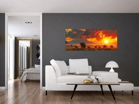 Tablou - Turmă de elefanți (120x50 cm)