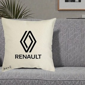 Perna Personalizata cu emblema Renault, 40x40 cm, Ecru, Husa Detasabila, Perna Inclusa, BEKZ®