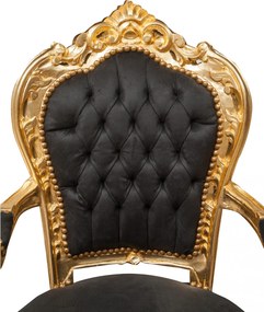 Fotoliu stil francez Ludovic al XVI-lea din lemn masiv de fag, negru, foita de aur